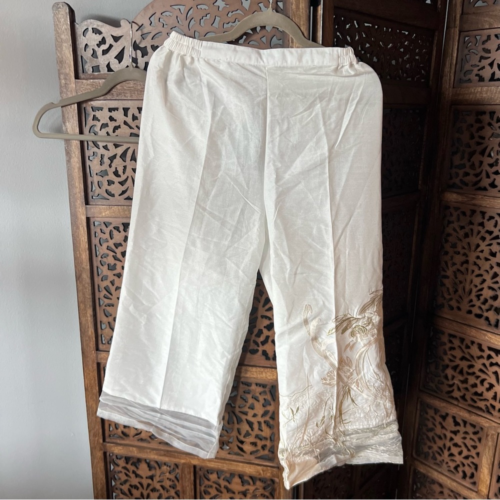 White Silk Gul Ahmed Embroidered Culottes Pants